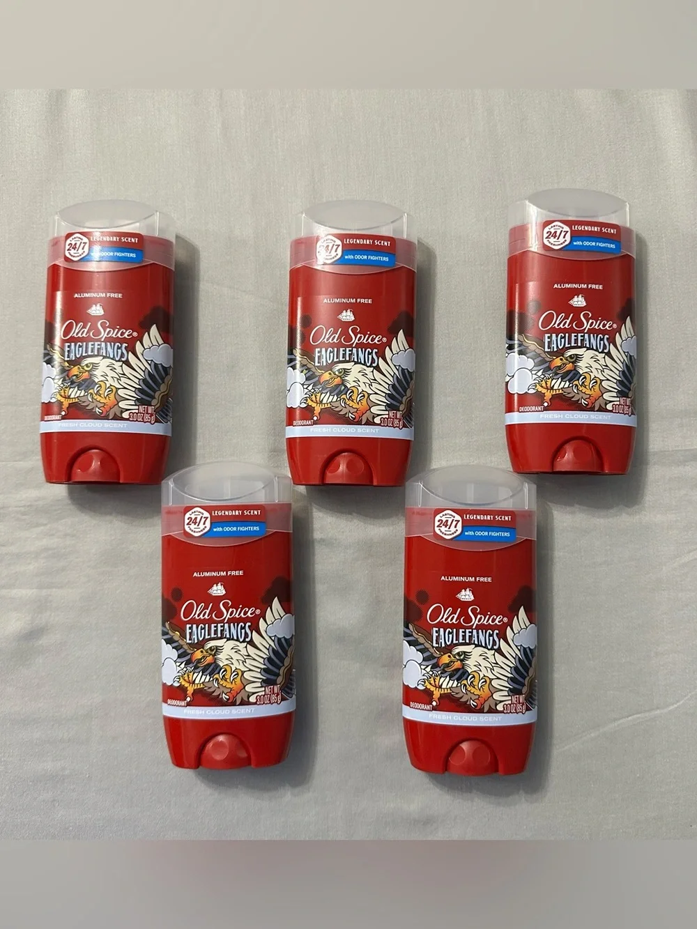 Lot of 5 Old Spice Eaglefangs Deodorant Aluminum Free Fresh Cloud Scent 3 oz